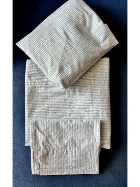 Brooklyn Loom 3-Pc Twin Sheet Set Blue White Abstract Stripe 100% Cotton Bedding
